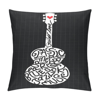Personality  Hand Drawing Doodle Acoustic Guitar,Flat Design Pillow Covers