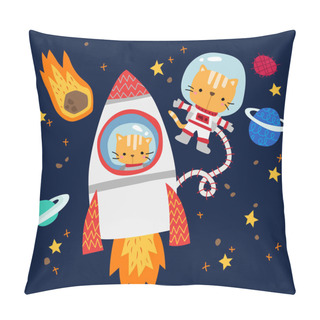 Personality  A Vector Of Cute Cats In Space With Planets And Meteor Pillow Covers