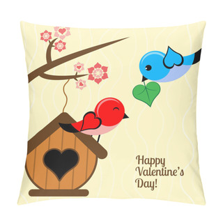 Personality  Vector Card For Valentine's Day With Birds. Pillow Covers