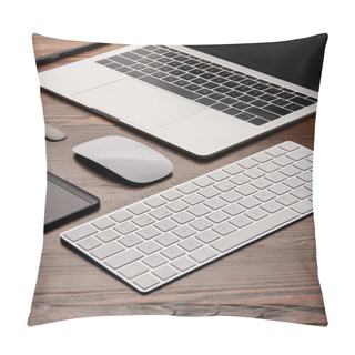 Personality  Partial View Of Various Gadgets On Graphics Designer Workplace Pillow Covers