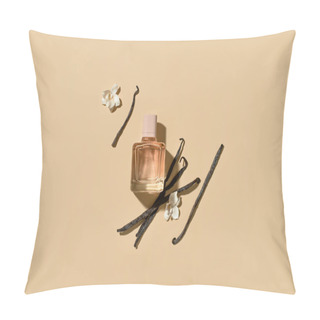 Personality  Composition With Bottle Of Elegant Perfume On Color Background Pillow Covers