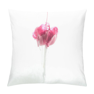 Personality  Close Up View Of Pink Flower And Paint Splash Isolated On White Pillow Covers