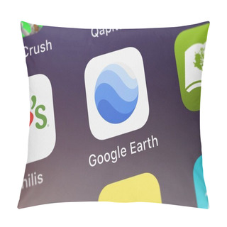 Personality  London, United Kingdom - September 29, 2018: Screenshot Of The Google Earth Mobile App From Google, Inc. Icon On An IPhone. Pillow Covers
