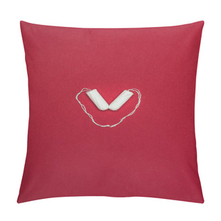 Personality  Top View Of Arranged In Heart Menstrual Tampons Isolated On Red Pillow Covers