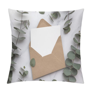 Personality  Blank White Card And Envelope With Eucalyptus Leaves. Blank Invitation. Pillow Covers