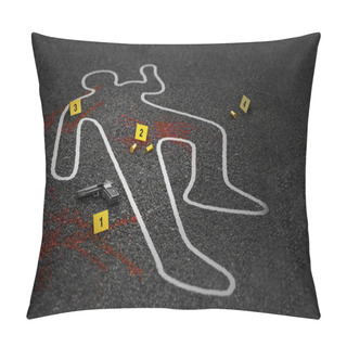 Personality  Crime Scene Of A Murder Case. 3D Illustration. Pillow Covers