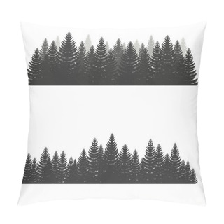 Personality  Coniferous Pine Forest. Silhouettes Evergreen Coniferous Trees, Christmas Tree, Spruce. Camping Pillow Covers