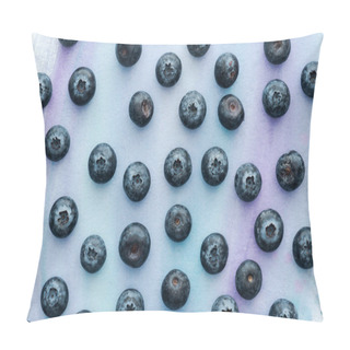 Personality  Top View Of Ripe Blueberries On White Surface With Purple Watercolor Strokes Pillow Covers