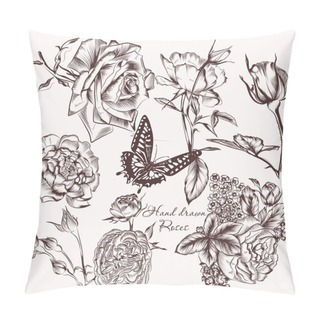 Personality  Collection Of Vector Hand Drawn Roses For Design Pillow Covers
