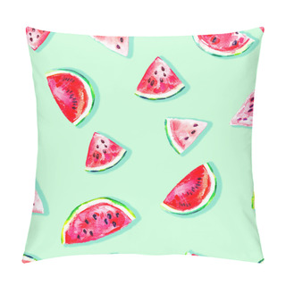 Personality  Seamless Fresh Juicy Ripe Watermelon Slices Pattern Pillow Covers