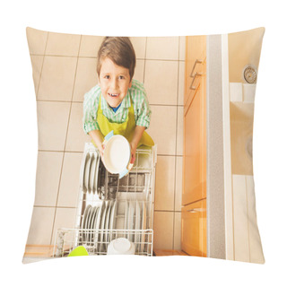 Personality  Boy Near Dishwasher In Kitchen Pillow Covers