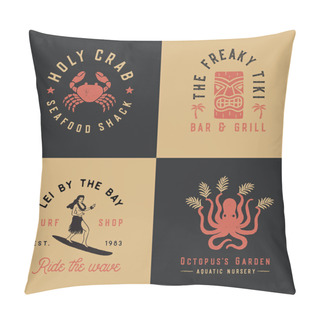 Personality  Vintage Tropical Illustrations - Set Of 4 Tropical Hand Drawn Illustrations In A Timeless Style. Each Icon Has A Rough, Vintage Texture. Use Them For Logos, T-shirt Designs, Posters And More! Pillow Covers