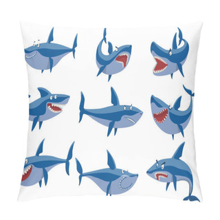 Personality  Vector Shark Character Set. Pillow Covers