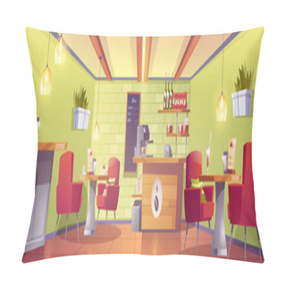 Personality  Coffee House Or Cafe Interior With Cashier Desk Pillow Covers