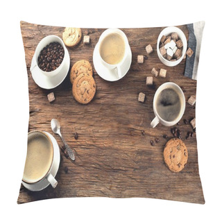 Personality  Coffee Cups  On A Rustic Background. Pillow Covers