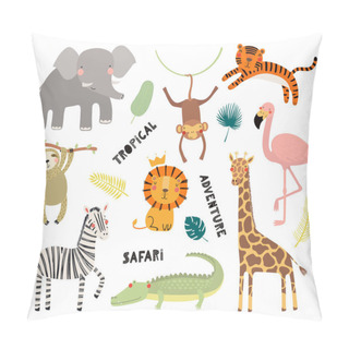 Personality  Set Of Cute Funny African Animals, Vector Illustration, Scandinavian Style Design, Concept Kids Print Pillow Covers