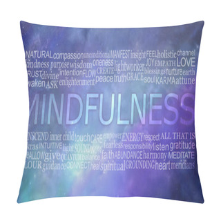 Personality  Mindfulness Spiritual Words Banner Background -  Blue Green Night Sky Cloud Background With A MINDFULNESS Word Cloud Ideal For Wall Art, Mouse Mat, Place Mat Pillow Covers