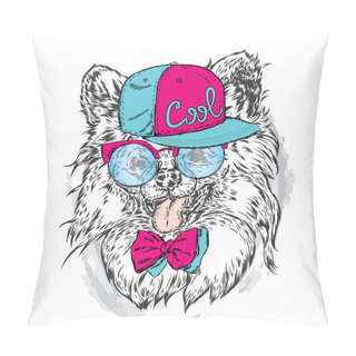Personality  Cute Puppy Wearing A Cap And Sunglasses. Vector Illustration. Cool Dog. Picture For A Card, Poster Or Print On Clothes. Pillow Covers