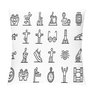 Personality  Workout Seniors Icons Set, Outline Style Pillow Covers