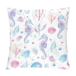 Personality  Watercolor Kids Seamless Pattern. Watercolor Jellyfish, Sea-horse, Coral Illustrations. Marine Animals. For T-shirt Print, Wear Design, Baby Shower, Kids Cards, Linens, Wallpaper, Textile, Fabric. Pillow Covers