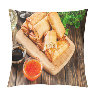 Personality  Spring Rolls With Chicken And Vegetables On Chopping Board Pillow Covers
