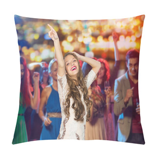 Personality  Happy Young Woman Dancing At Night Club Pillow Covers