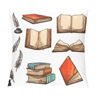 Personality  Vector Icons Of Old Books And Manuscripts Sketch Pillow Covers