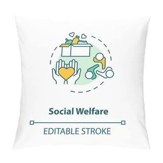 Personality  Social Welfare Concept Icon. Charity Idea Thin Line Illustration. Nonprofit Organization. Community Service. Food Donation. Humanitarian Aid. Vector Isolated Outline RGB Color Drawing. Editable Stroke Pillow Covers