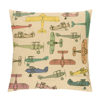 Personality  Airplanes. Retro Seamless Pattern On Vintage Old Paper. Pillow Covers