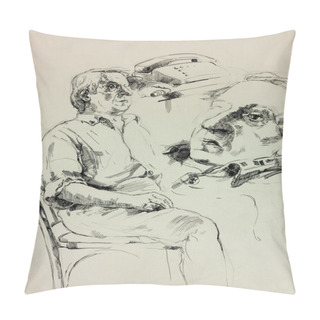Personality  Sketch Of A Man And Telephone Pillow Covers