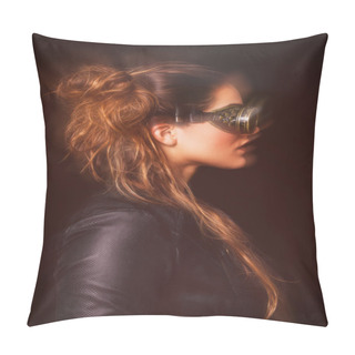 Personality  Beautiful Steampunk Woman Profile Portrait In Motion Pillow Covers