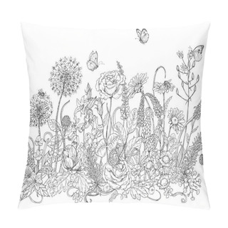 Personality  Wildflowers  And Insects Sketch Pillow Covers