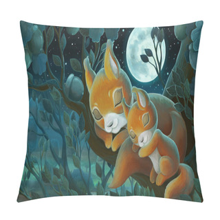 Personality  Cartoon Scene With Family Of Squirrels In The Forest - Illustration For Children Pillow Covers