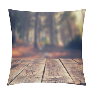 Personality  Image Of Front Rustic Wood Boards And Background Of Trees In Forest. Image Is Retro Toned Pillow Covers