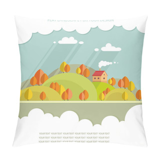 Personality  Autumn Landscape.beautiful House On The Hill Among Trees, Beauti Pillow Covers