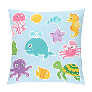 Personality  Ocean Set With Cute Sea Animals Octopus Turtle Whale Seahorse Pillow Covers