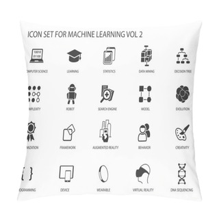 Personality  Smart Machine Learning Vector Icon Set. Symbols For Computer Science, Learning,complexity,optimization,statistics, Robot,data Mining, Behavior, Virtual Reality Pillow Covers