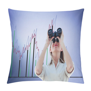 Personality  Businesswoman Looking Through Binoculars Pillow Covers