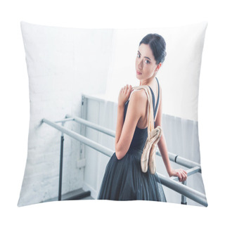 Personality  Beautiful Young Ballerina Holding Pointe Shoes And Looking At Camera Pillow Covers