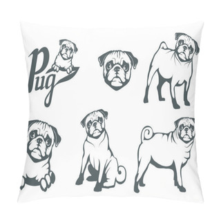 Personality  Pug Dog Set. Head Of An Pug. Pets For Design. Vector Graphics To Design. Pillow Covers