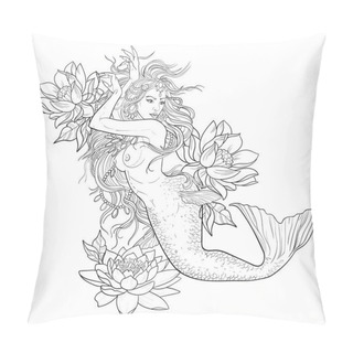 Personality  Sketch Of A Beautiful Mermaid On A White Background. Pillow Covers