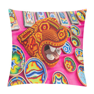 Personality  MOSCOW, RUSSIA - June 29, 2018: The 2018 FIFA World Cup. A National House For Mexican Fans In Gostiny Dvor. National Souvenirs Crafts Of The Huichol Mosaic Of Beads Pillow Covers