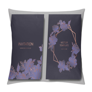 Personality  Vector Wedding Elegant Invitation Cards With Purple Peonies On Black Background. Pillow Covers