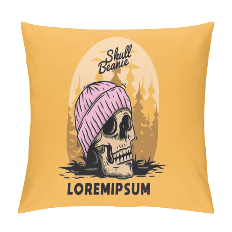 Personality  Illustration design of a Skull head wearing beanie pillow covers
