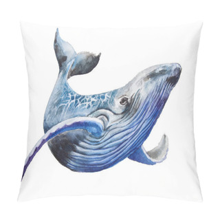 Personality  Watercolor Blue Whale. Illustration Isolated On White Background. For Design, Prints Or Background Pillow Covers