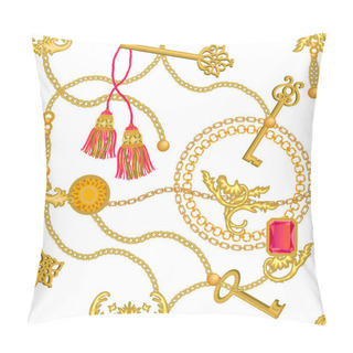 Personality  Baroque Print With Chains, Rubins And Keys.  Pillow Covers