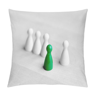 Personality  Volunteering, Courage And Being Initiative Or Spontaneous Concept. Dare To Be Different. One Board Game Pawn Stand In Front From The Crowd. Pillow Covers