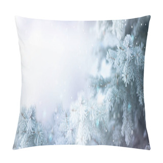 Personality  Snow Covered Fir On Snowy Background With Lights And Bokeh Pillow Covers