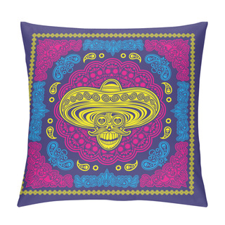 Personality  Bandana With Mexican Sugar Skull And Paisley, Vintage Design T Shirts Pillow Covers