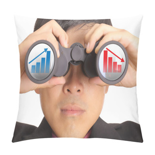 Personality  Businessman Search Stock Through Binoculars  Pillow Covers